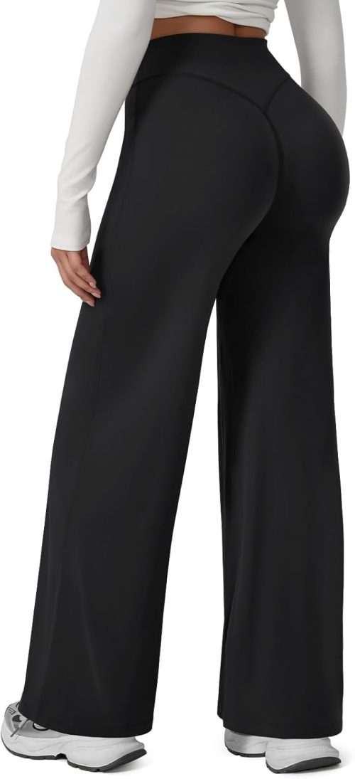 Straight Leg Leggings Women, Butt Lifting High Waisted Wide Leg Yoga Pants, No Front Seam Workout Gym Lounge Pants