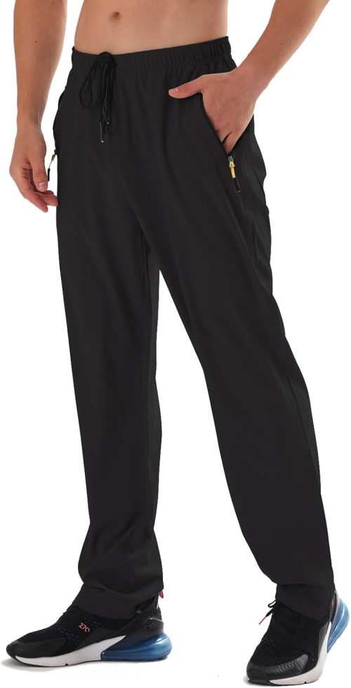 Men's Elastic Waist Hiking Pants Water Resistant Quick-Dry Lightweight Outdoor Sweatpants with Zipper Pockets