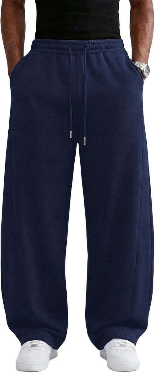 Men's Baggy Sweatpants Wide Leg Lounge Cotton Jogging Pants Casual Elastic Waist Joggers with Pockets