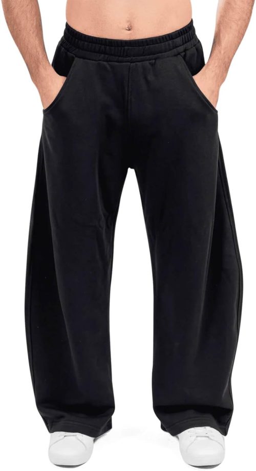 Men's Fleece Baggy Sweatpants Wide Leg Barrel Sweat Pants Lounge Athletic Gym Pants with Pockets
