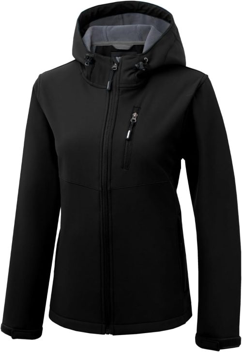 Womens Lightweight Softshell Jacket Hooded Waterproof Windproof Coat Fleece Lined Insulated Winbreaker Hiking