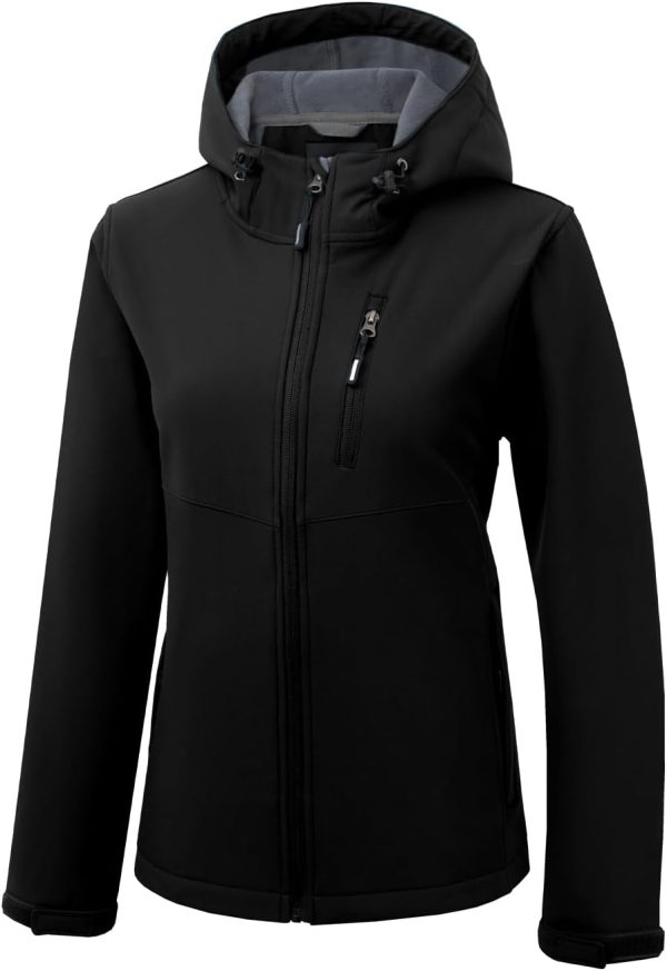 Womens Lightweight Softshell Jacket Hooded Waterproof Windproof Coat Fleece Lined Insulated Winbreaker Hiking