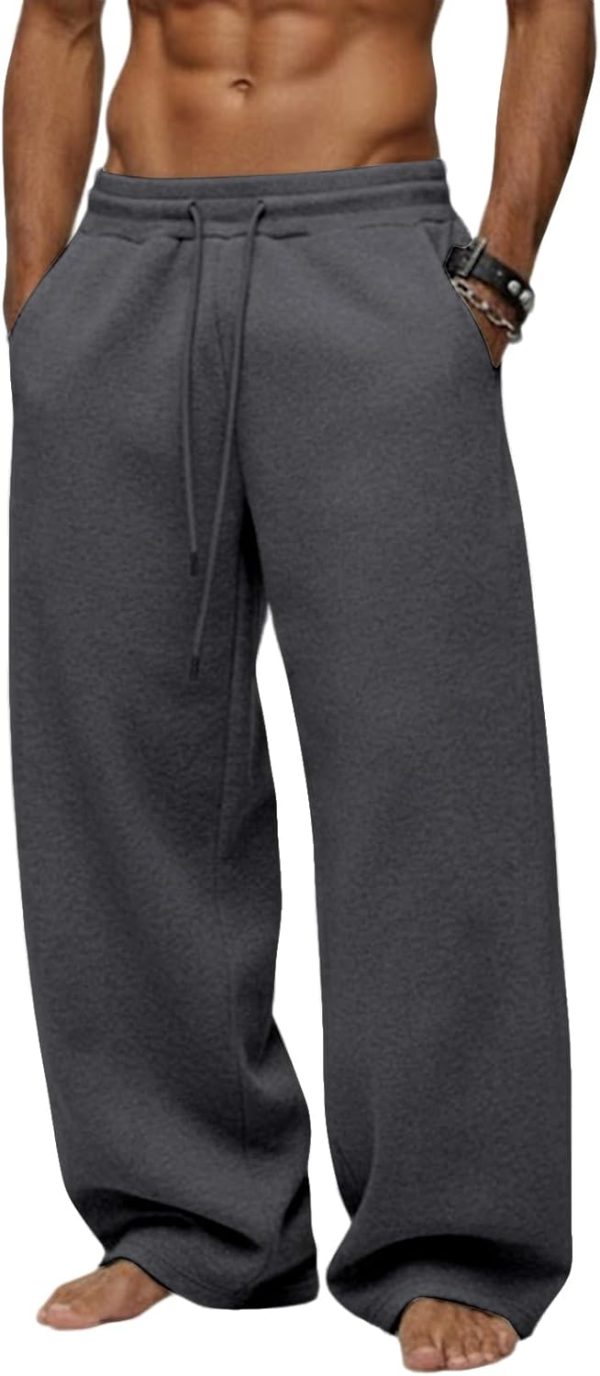 Men's Baggy Sweatpants Heavyweight Fleece Wide Leg Drawstring Sweat Pants,Casual Lounge Joggers with Pockets Slacks