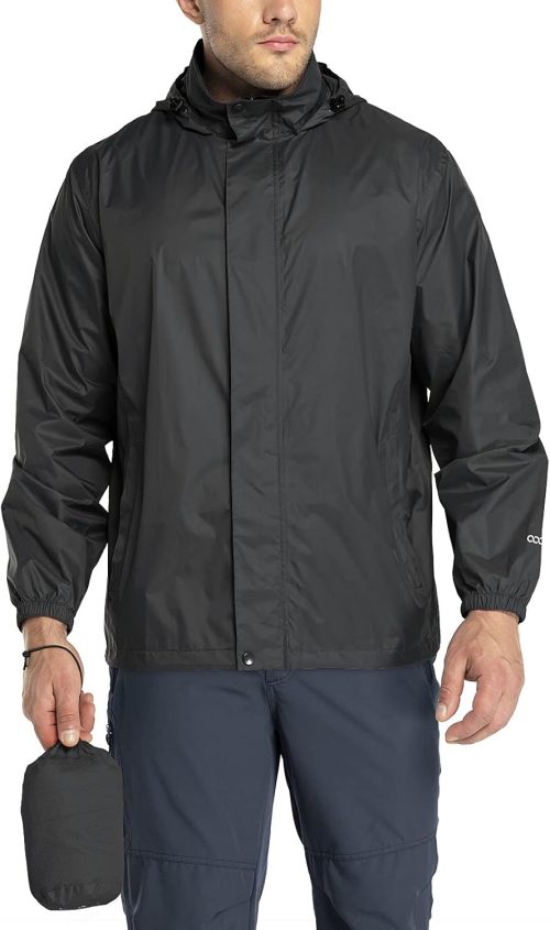 Packable Rain Jacket Men's Lightweight Waterproof Rain Shell Jacket Raincoat with Hood for Golf Cycling Windbreaker