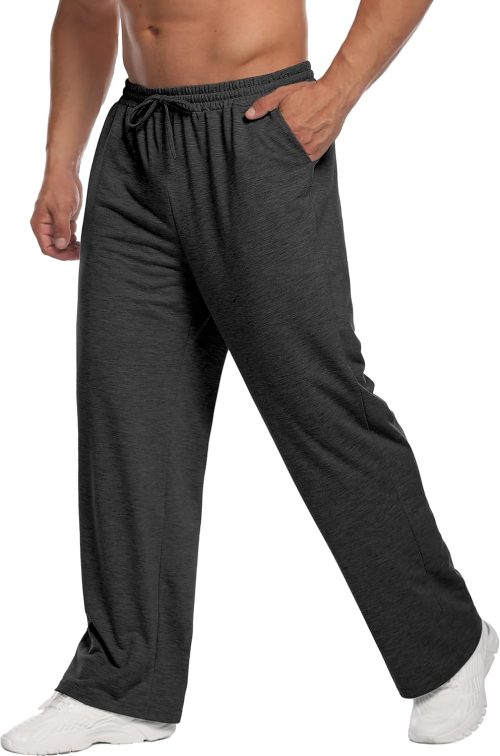 Men's Lightweight Sweatpants Open Bottom Sweat Pants for Men Straight Leg Gym Sweatpants Lounge Pants with Pockets