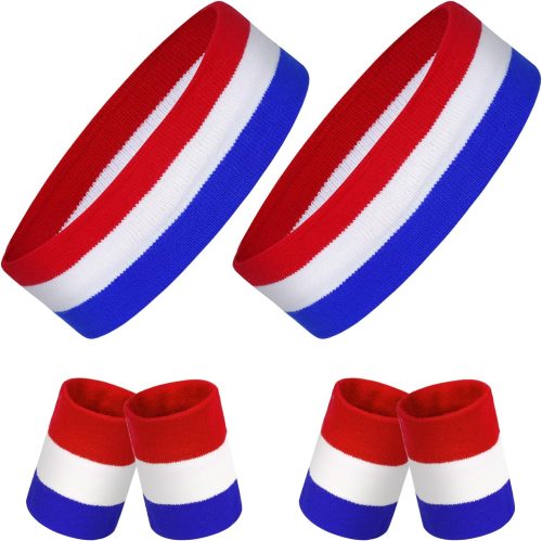 6 PCS Sweatband Set Striped Sweatband Sports Wristband Set American Flag Style Sports Headband and Wristband for Women Men