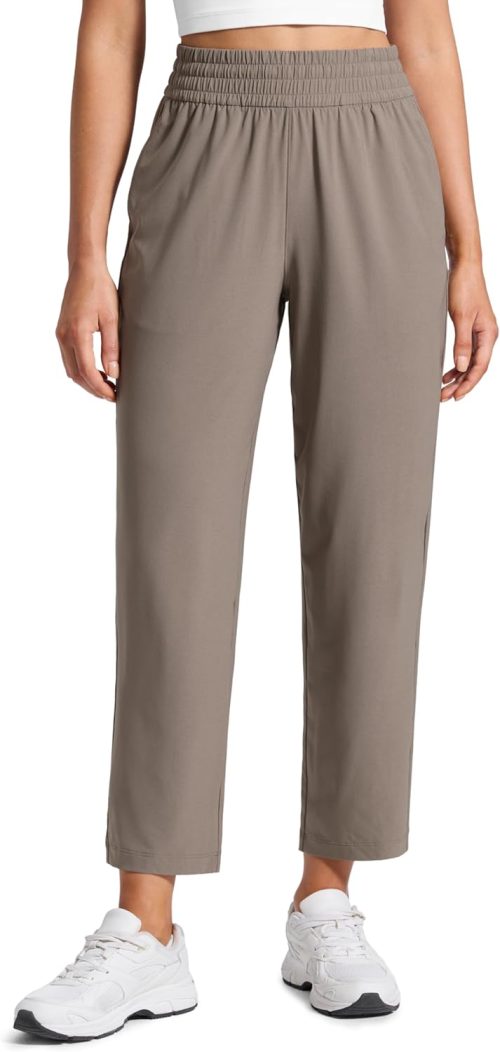 Lightweight Drapey Tapered Ankle Pants for Women 27" - 7/8 Casual Travel Work with Pockets Summer