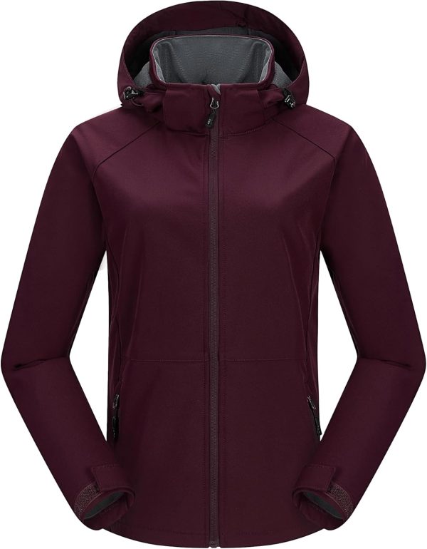 Women's Waterproof Softshell Jacket with Removable Hood Lightweight Fleece Lined Warm Insulated Rain Windbreaker