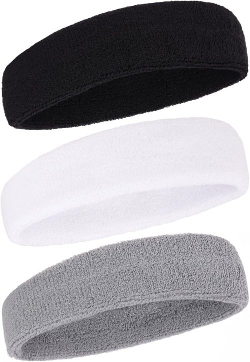 Sweatbands Sports Headband for Men and Women Terry Cloth Moisture Wicking Sports Sweatband for Basketball, Running, Working Out, Football, Cycling