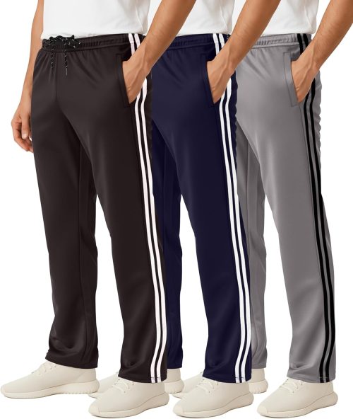 3 Pack: Men's Mesh Open Bottom Sweatpants Gym Active Athletic Workout Casual Pants with Pockets (Big & Tall)