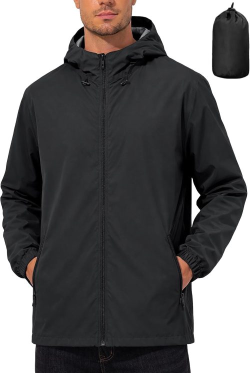 Mens Rain Jacket Lightweight Windbreaker Waterproof Raincoat Cycling Running Hiking Gear Hood Packable