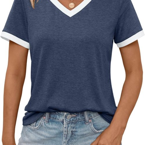 Womens Short Sleeve T-Shirts Summer Tops Casual Soft Tunic V Neck Basic Workout Clothes Spring Fashion Outfits 2026