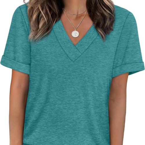 Womens Summer Tops Short Sleeve Basic Casual V Neck T Shirts Trendy Fashion 2026