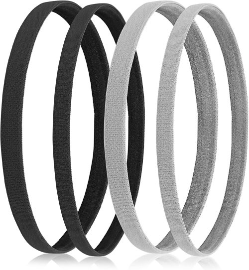 4 Pieces Athletic Sports Headband Elastic Thin Hair Bands Non Slip Silicone Grip Skinny Yoga Exercise Soccer Sweatband Headwear for Boys Men Girls Women
