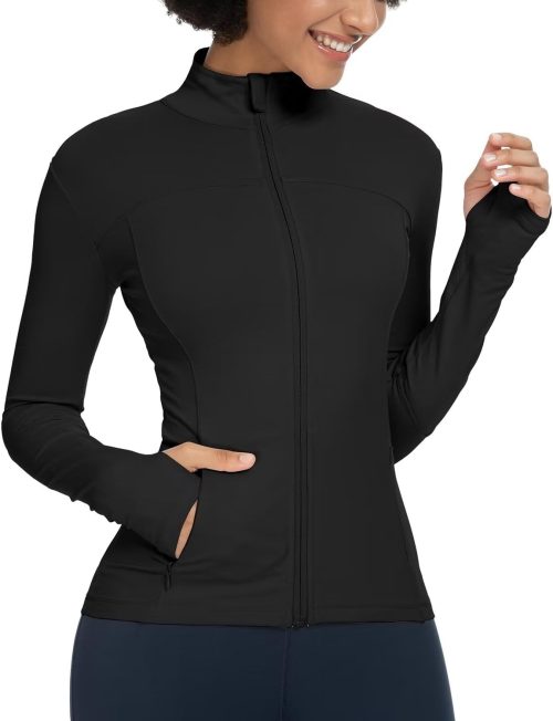 Womens Running Jackets Athletic Workout Scrub Jacket Track Full Zip Up Gym for Women Yoga Top