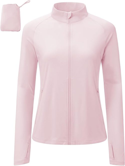 Women's Lightweight Workout Athletic Jacket UPF 50+ Zip Up Running Jackets Sun Shirt with Thumb Holes