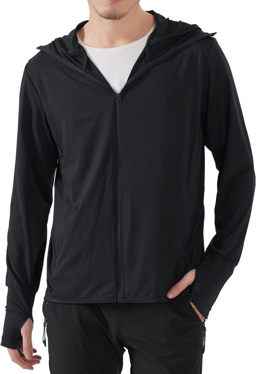 Men's UPF 50+ Sun Protection Outdoor Lightweight Full Zip Hoodie Jacket Long Sleeve Fishing Hiking Performance Shirt