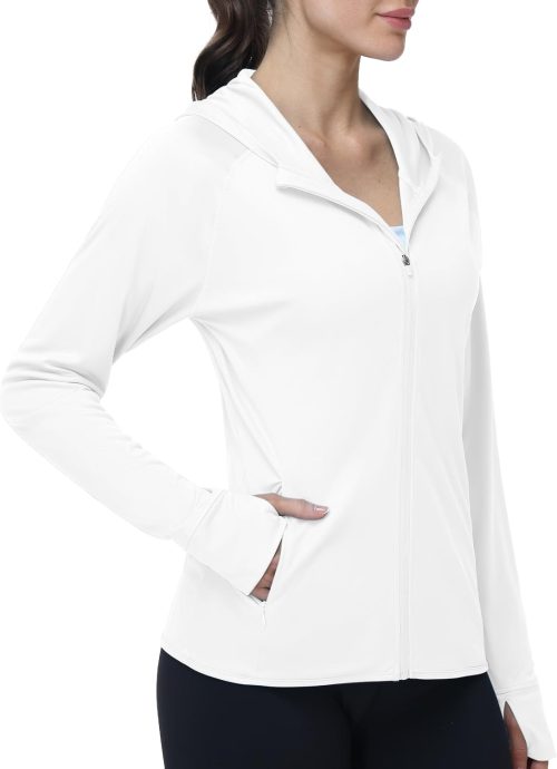 Women’s UPF 50+ Sun Protection Hoodie Jacket, Lightweight SPF Long Sleeve Full Zip Workout Shirts for Hiking Running