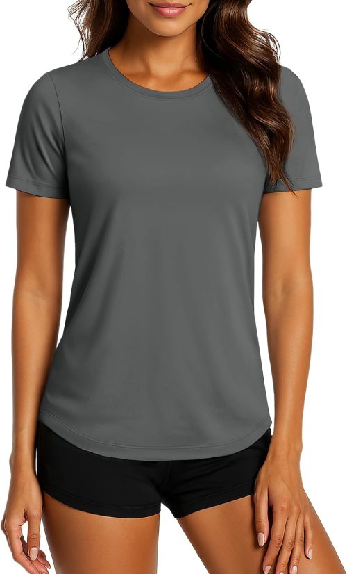 Womens Workout Shirt Short Sleeve UPF 80+ Sun Protection Shirts Moisture Wicking Tops