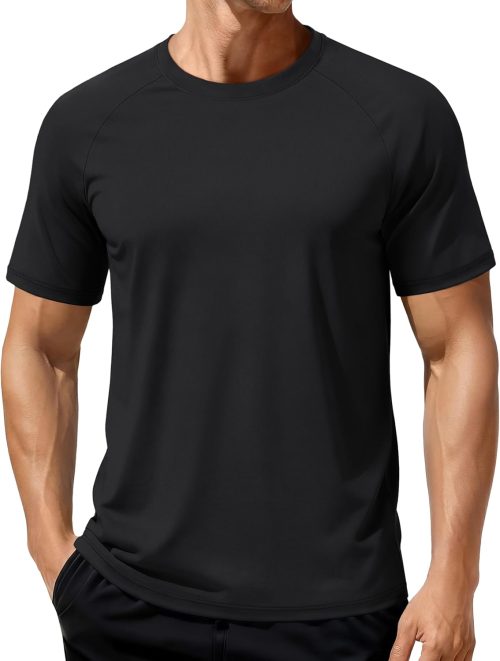 Mens Short Sleeve Dry Fit T-Shirts UPF 80+ Athletic Moisture Wicking Lightweight Workout Running Swim Shirts