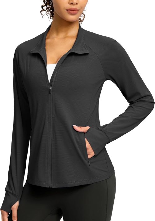 Women's Lightweight Athletic Jacket Sun Protection UPF 50+ Zip Up 4 Pockets Long Sleeve Shirts Workout Running