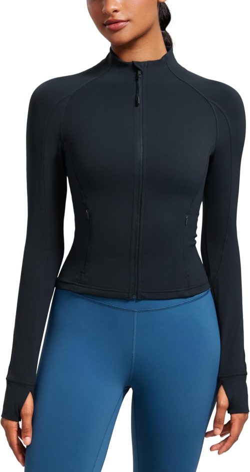 Waist Length Jackets for Women - Full Zip Athletic Track Tops with Thumb Holes Pockets