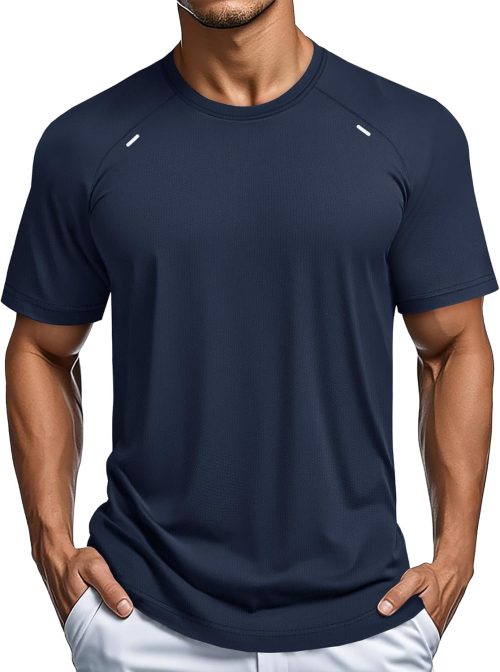 Men's Dry Fit Shirts Mesh Short Sleeve Athletic Lightweight Workout Performance Hiking Shirt
