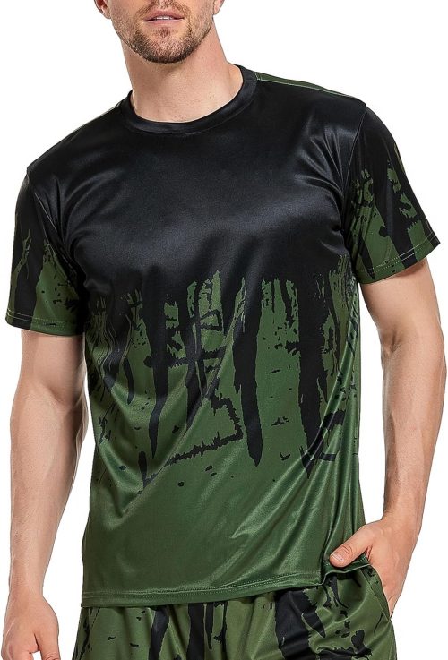 Men's Quick Dry Ink Splash Tees Breathable Short Sleeve Basketball Gym Workout Casual Graphic Shirts