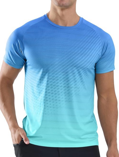 Men's Athletic Running T-Shirts Quick Dry Gym Workout Shirts Moisture Wicking Short-Sleeve Lightweight Sports Tee Tops