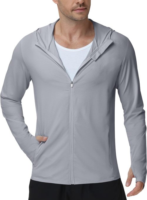 Men's UPF 50+ UV Sun Protection Hoodie Jacket, Lightweight Full Zip Fishing Shirts for Hiking Running Workout